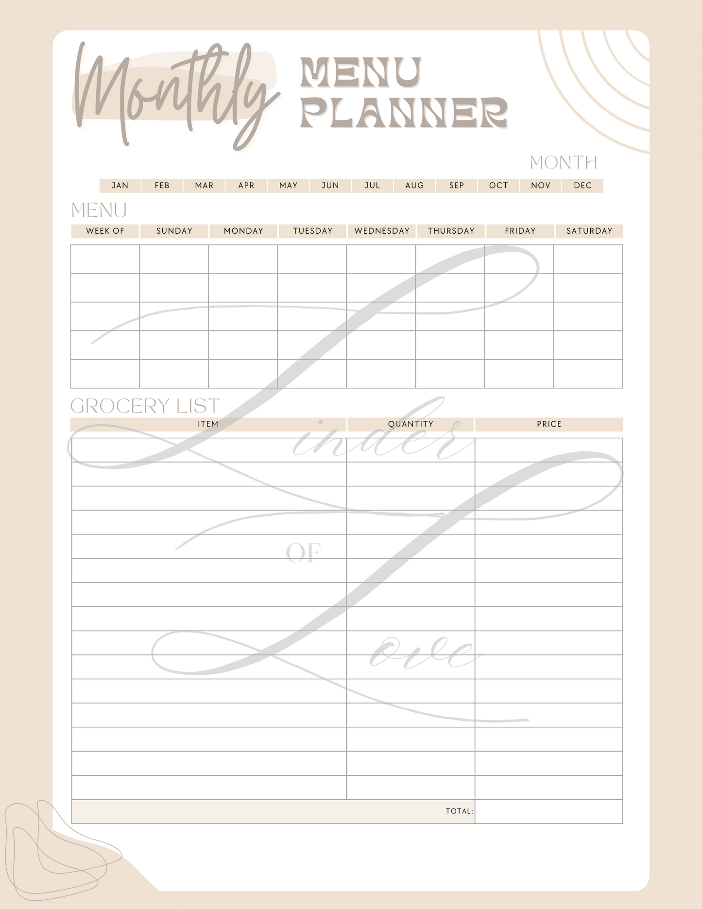 Minimalist Monthly Budget Planner Printable PDF