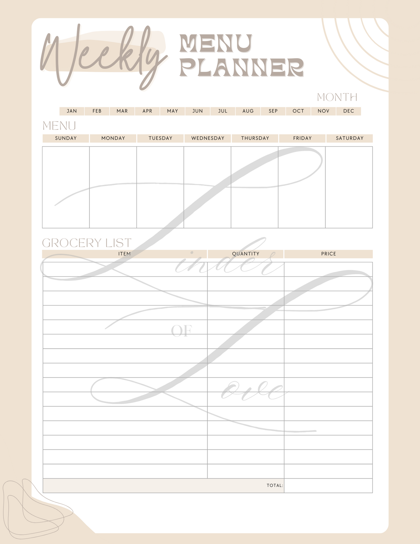 Minimalist Monthly Budget Planner Printable PDF